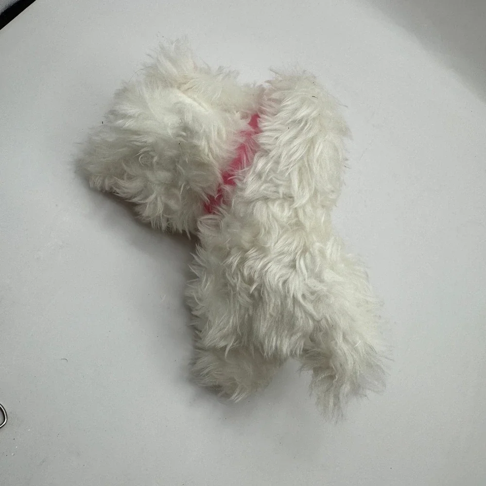 Dan Brechner Plush Cat Kids 9 Inch White Pink Ribbon Shaggy Vintage Kitty Toy